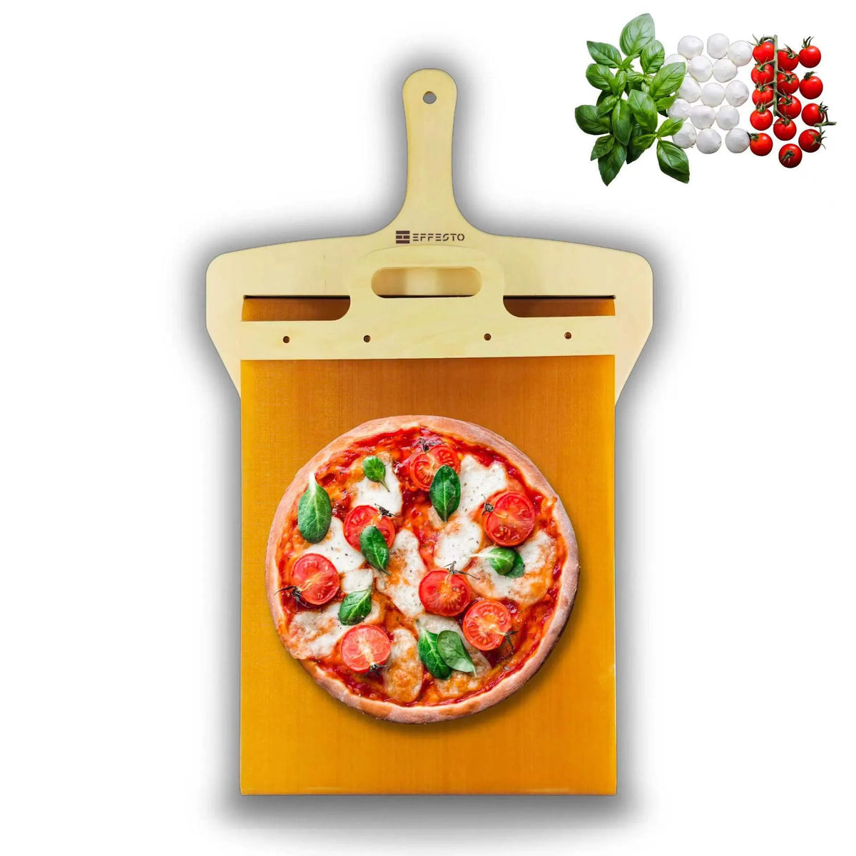 White PP plastic pizza transfer shovel measuring 55cm by 35cm on kitchen counter