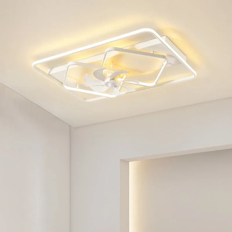 Thin suction ceiling fan lamp with 1100mm diameter plastic blades and acrylic shade in modern design