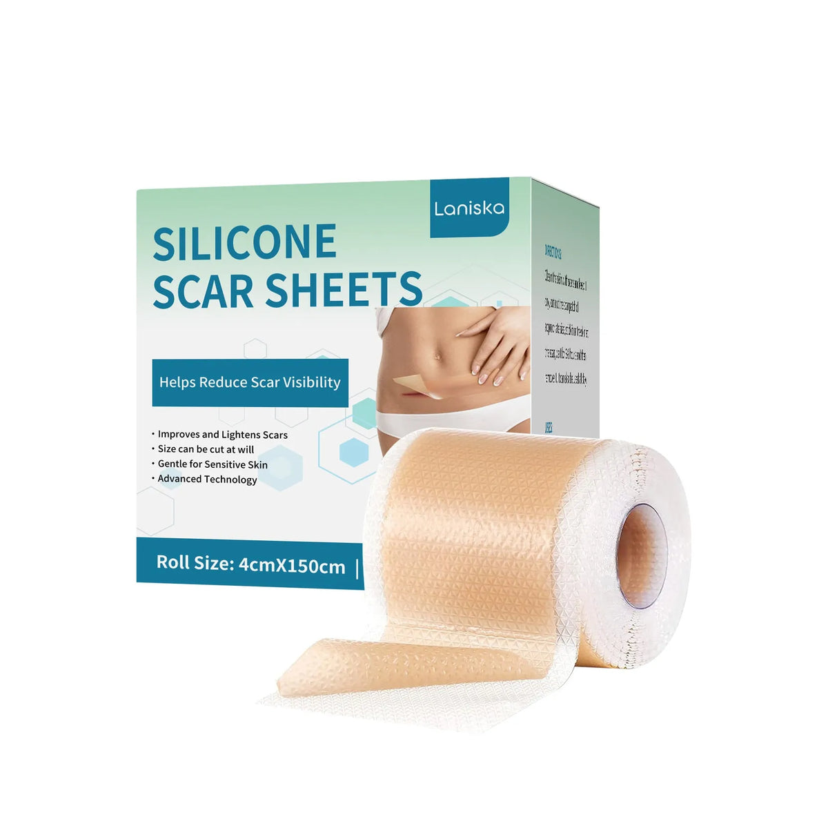 Roll of silicone scar paster sheets with mint leaf ingredient for scar treatment