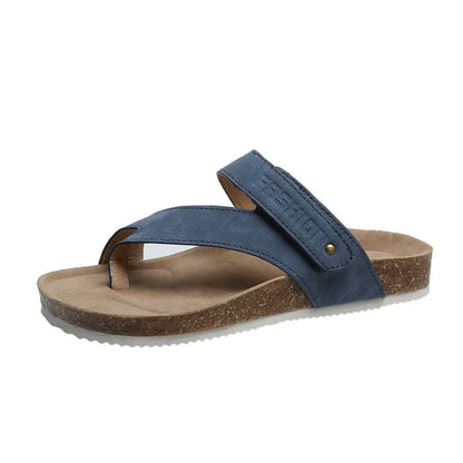 Flat toe ring thick-soled flip-flops in blue colour with foam sole and artificial PU upper
