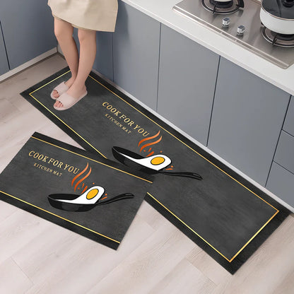 Rectangular polyester kitchen floor mat with machine-woven texture in modern design