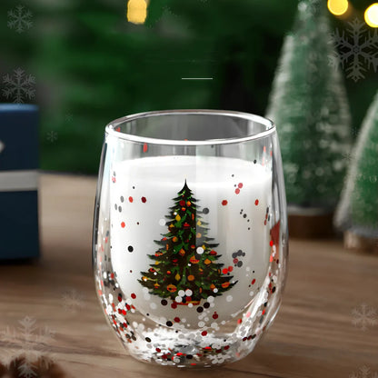 Christmas tree double-layer coffee cup with flowing sequins, 12cm height with 350ml capacity