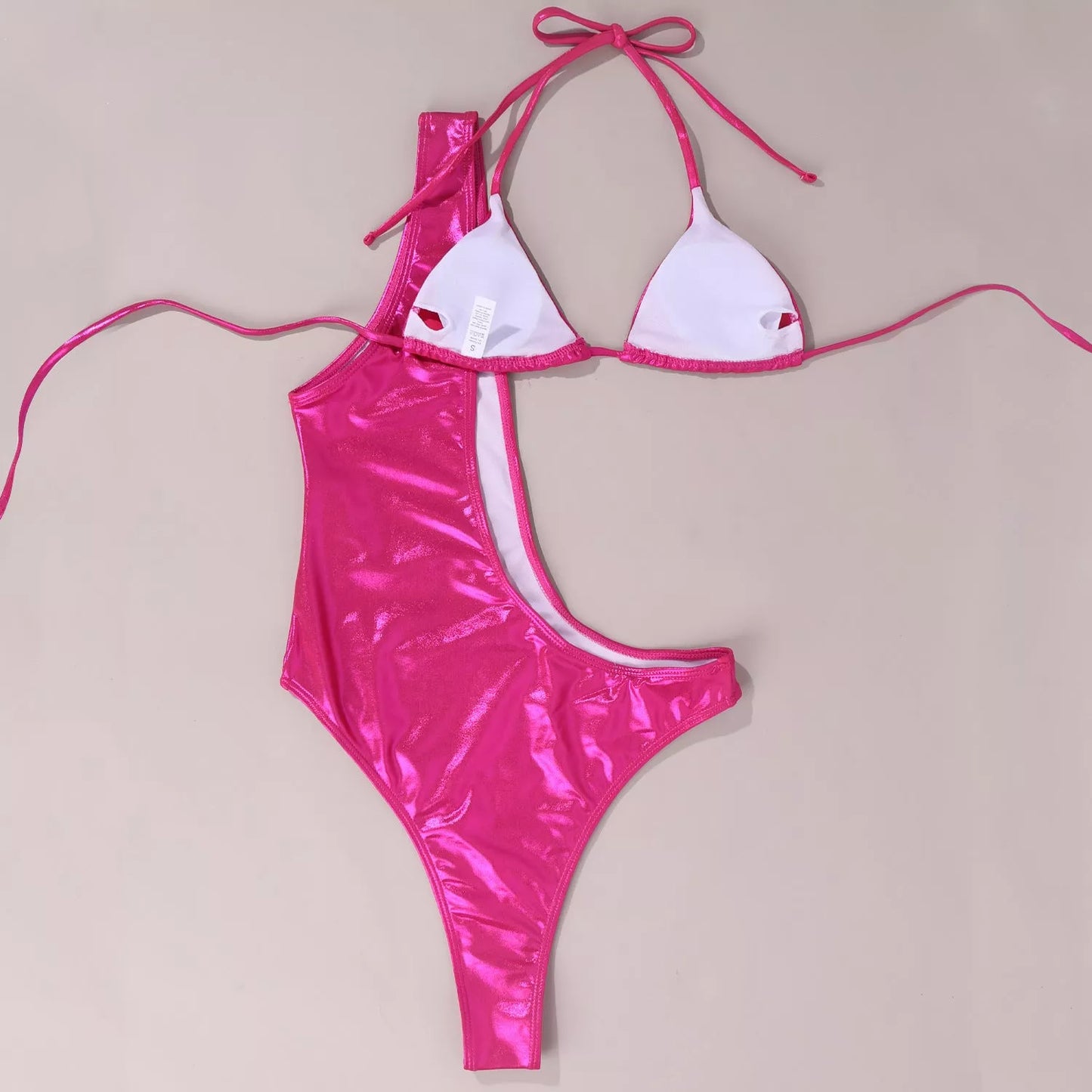 Rose red polyester bikini set with chest pad for adult women