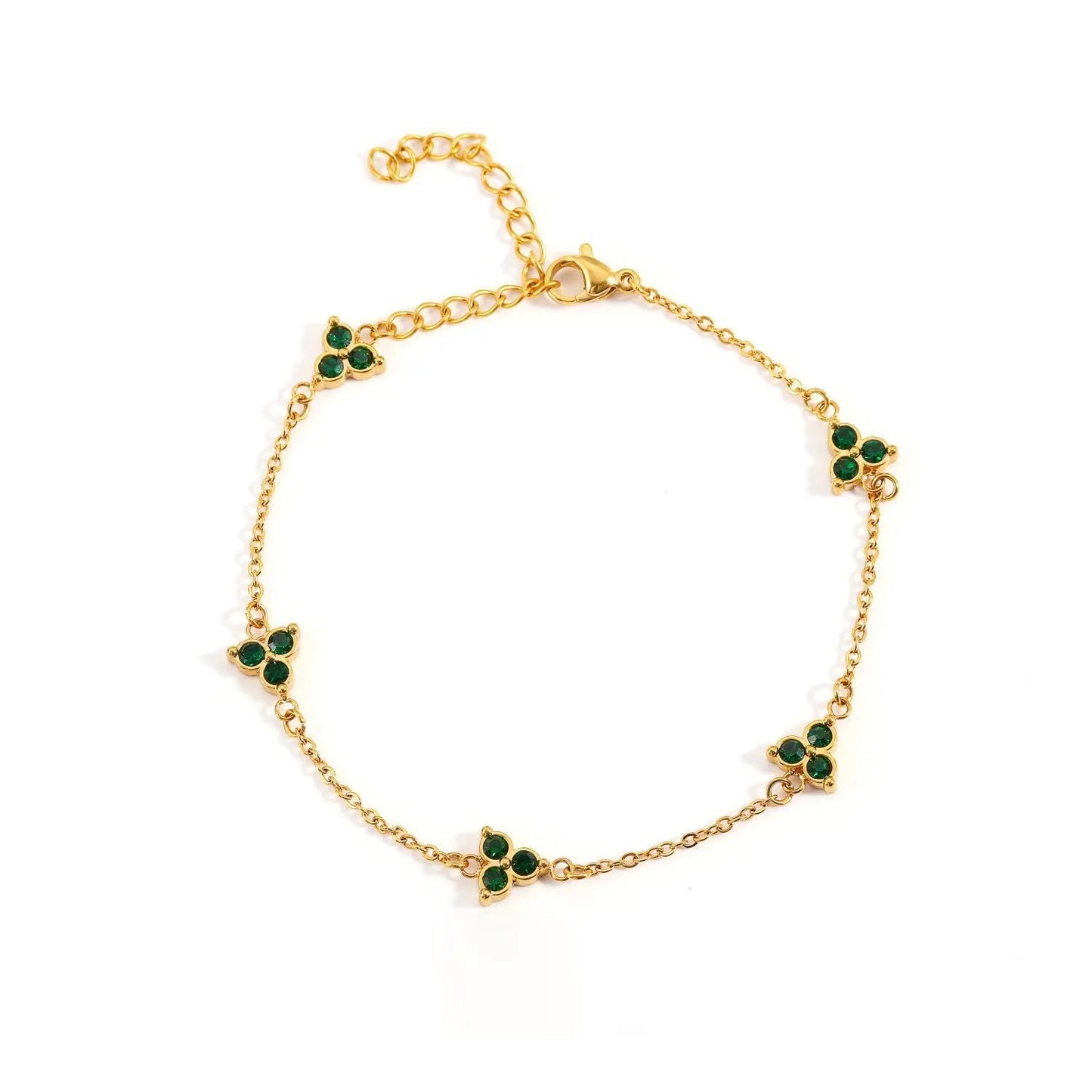 Women's stainless steel bracelet with three triangle-shaped charms in different coloured stone settings