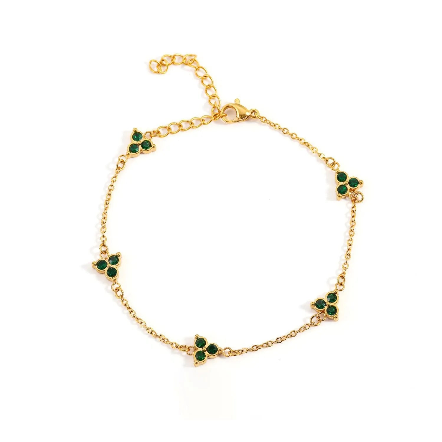Women's stainless steel bracelet with three triangle-shaped charms in different coloured stone settings