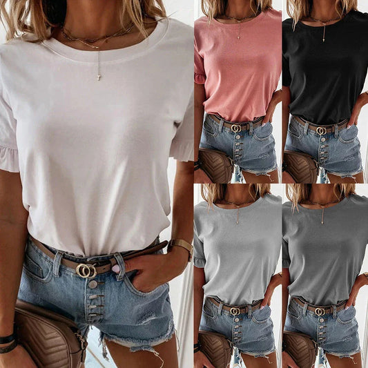 Elegant ruffled round neck blouse in various colors and sizes