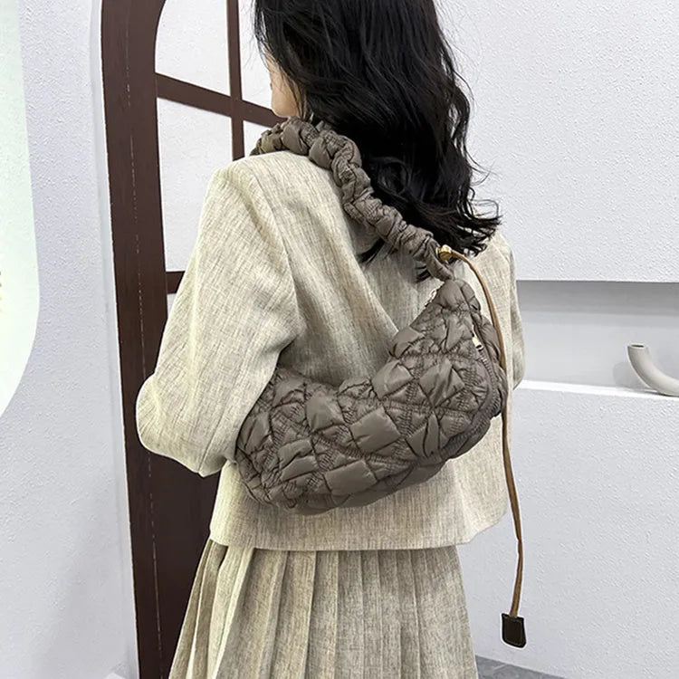 Women's Cloud Underarm Bag in nylon with 35cm width, 20cm height, and 120cm strap in a solid colour option