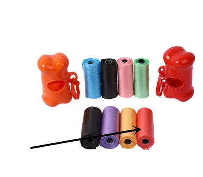 Multi-colour dog waste cleanup bags showing black, blue, green, pink, and red variants in 22.5x30cm size