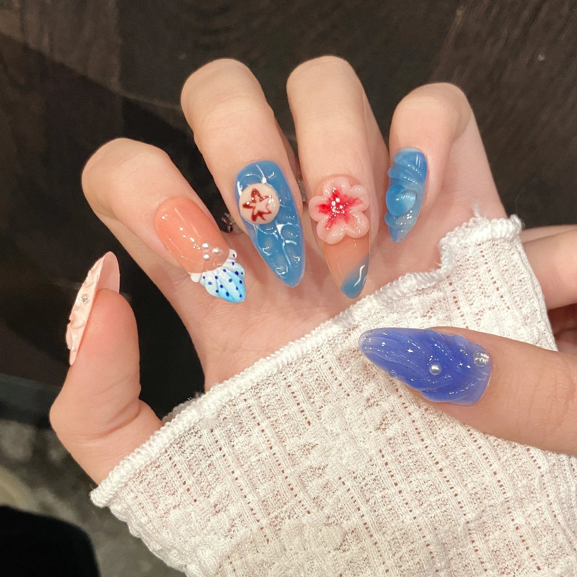 Three-dimensional carved jellyfish wearable armour in 672-almond nail colour for marine-themed costumes