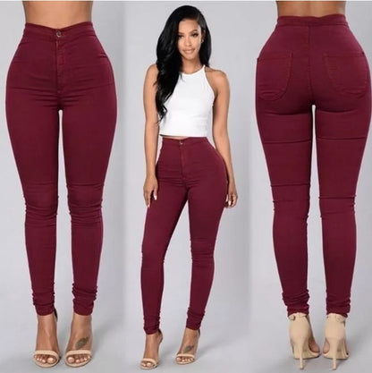 Women's high waist stretch skinny jeans in candy colors