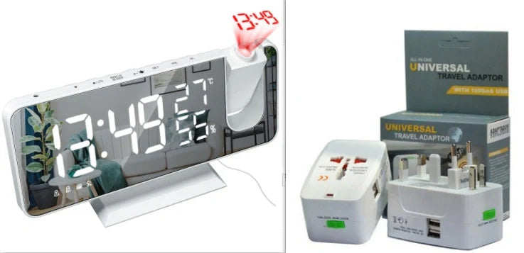 Multifunctional Radio Projection Alarm Clock with adjustable brightness and USB charging port