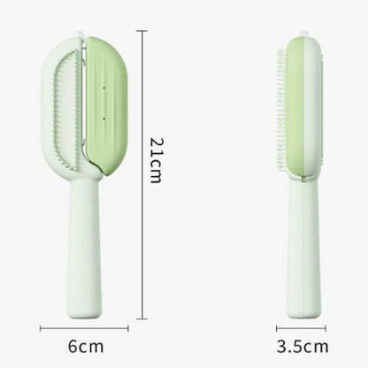 Blue pet grooming comb with integrated water tank for collecting dog and cat hair.