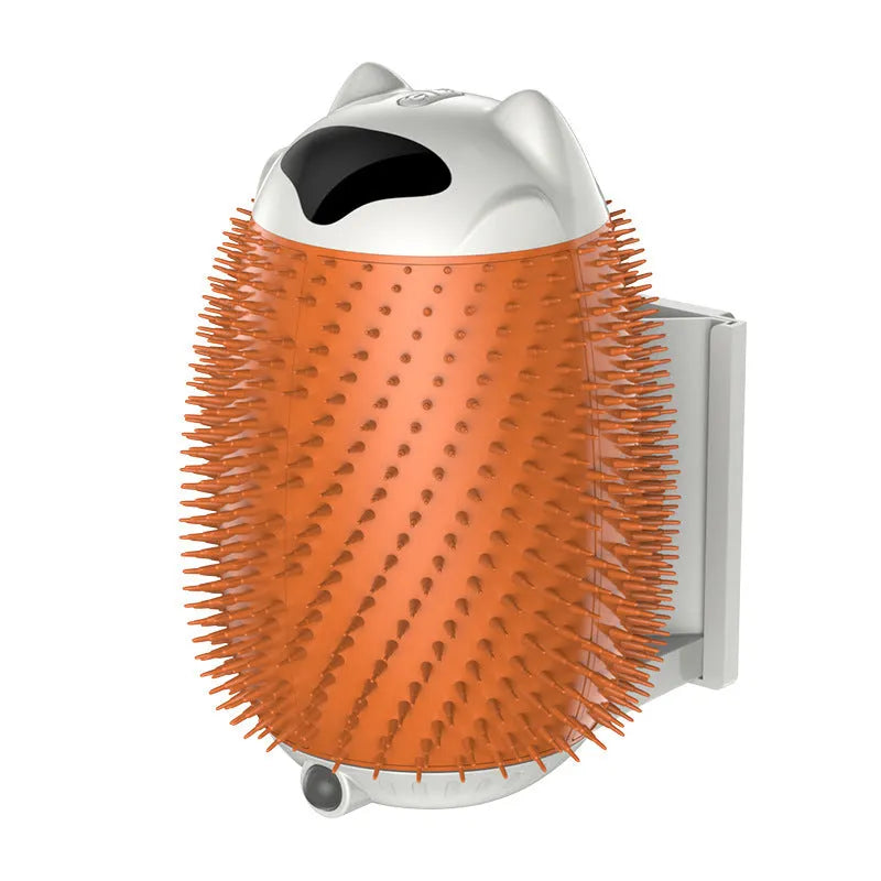 Salmon pink automatic pet grooming brush with sensor, silicone bristles, and massager for cats