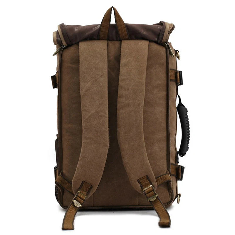 Men's durable canvas backpack with multiple pockets for travel and school