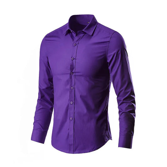 Long-sleeve linen shirt in various colours including black, brown, and navy blue, with loose fit and sizes up to 5XL