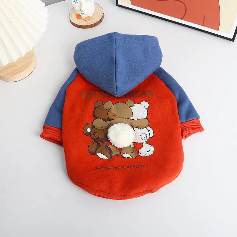 Red cotton clothing for small and medium-sized dogs including Teddy, Bichon, Jarre, Aero Bull, and Corgi breeds