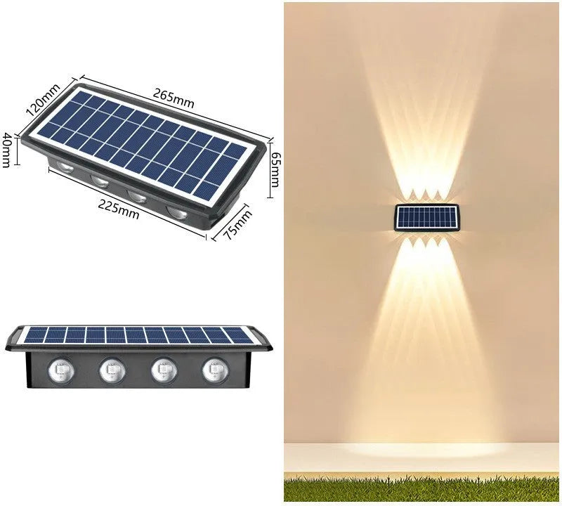Solar outdoor wall light with 4 LED beads, ABS PC body, white warm yellow colour light options
