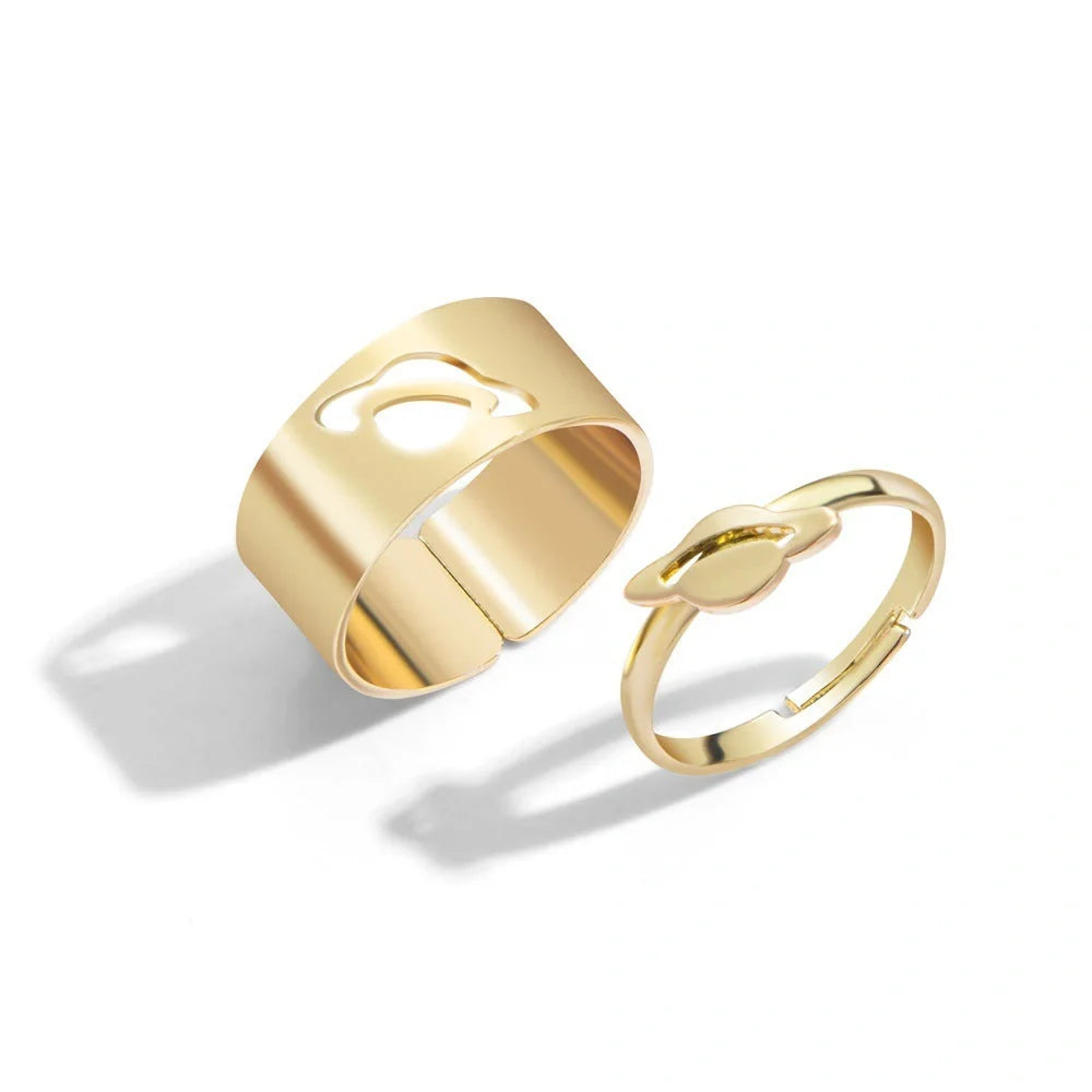 Trendy Adjustable Butterfly Couple Rings Set in gold and silver, perfect for punk style lovers