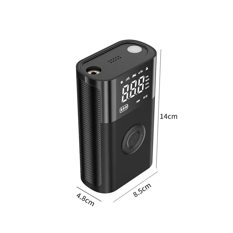 Wireless digital display handheld air pump with LED light and multiple valve adaptors for cars, bicycles and sports equipment