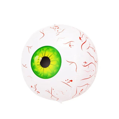 Green Halloween eyeball balloon with red bloodshot pattern, inflated to 40cm diameter.
