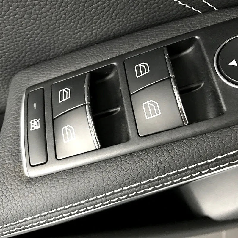 Black glitter decorative sticker for car window lift button made from durable ABS plastic with adhesive backing