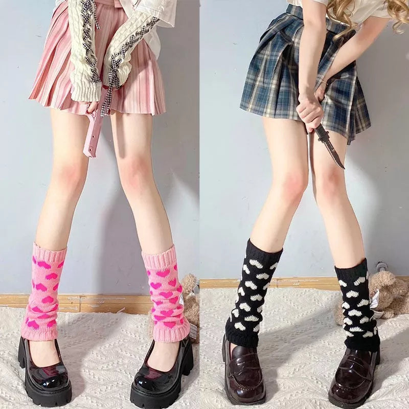 Knitted Love Foot Sock in black and pink with mid-calf length and love pattern