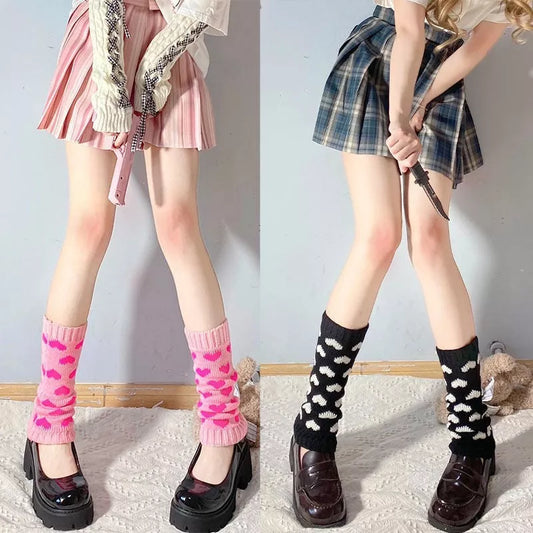 Knitted Love Foot Sock in black and pink with mid-calf length and love pattern