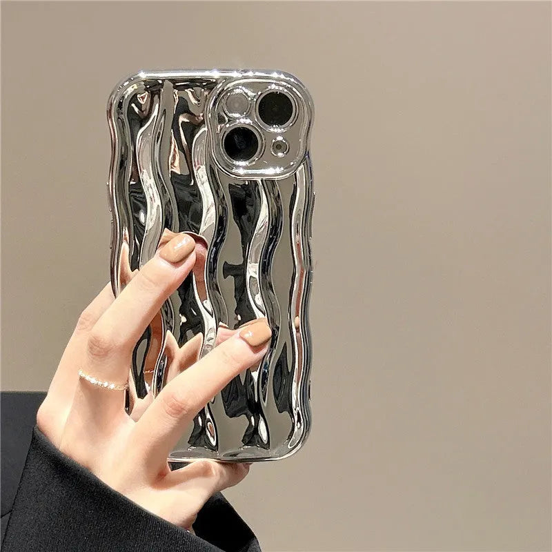 Silicone iPhone 17 phone case with water ripple texture in wavy green colour