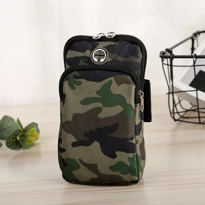 Camouflage water repellent wrist bag for running with adjustable strap