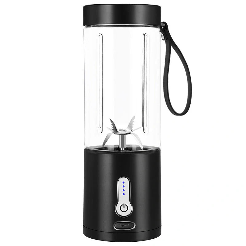 Hand operated portable blender in black, white, blue, and rose red with rechargeable battery and 530ml capacity