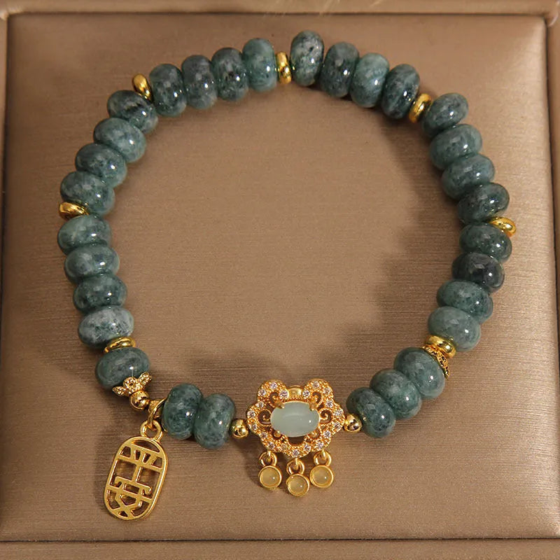 Natural Emerald Jade Bracelet for Women - Jade Abacus Beads with Alloy Safety Lock Closure - Adjustable Women's Fashion Bracelet