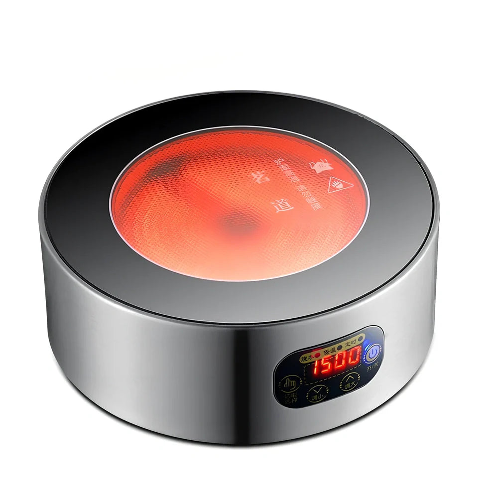 GW-T5 black electric ceramic glass mini tea stove with touch controls and 200mm x 85mm heating surface