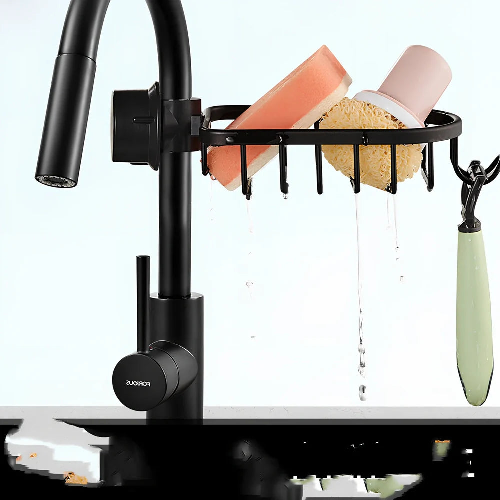 Black aluminium shower storage rack with shelves for bathroom organisation