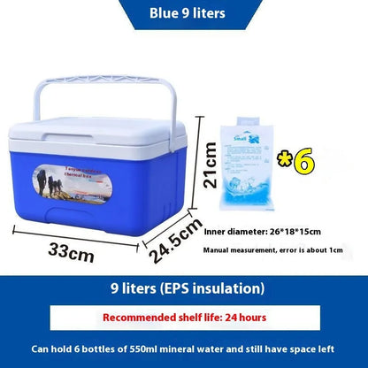 Blue aluminium foil insulated portable cooler box with multiple capacity size options.