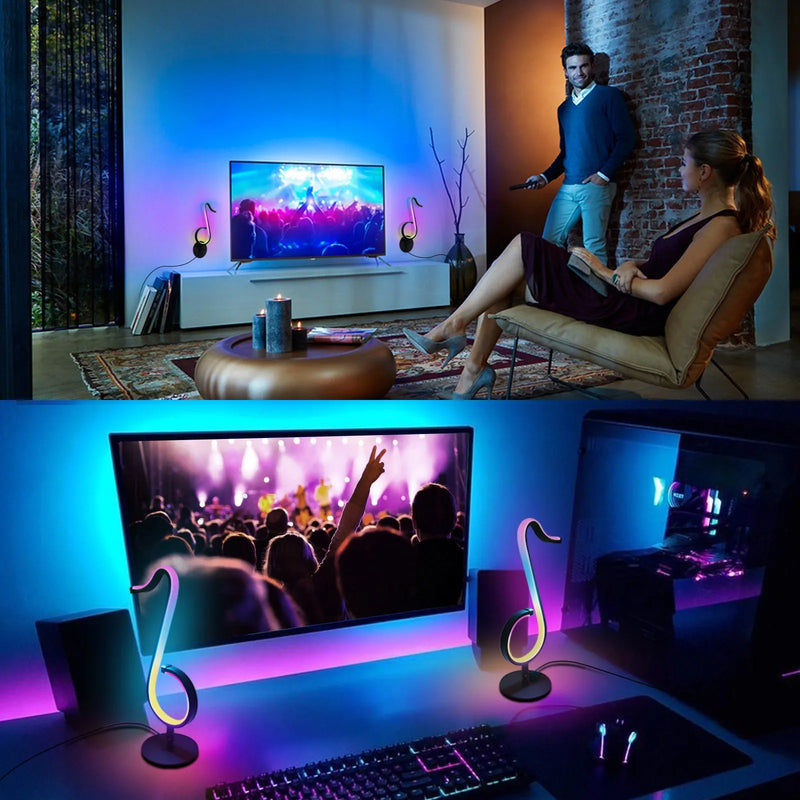 Intelligent APP remote control symphony atmosphere LED night light with 180° rotation desktop or wall-mounted design for home decor, featuring 144 lights per metre RGB illumination powered by USB connection in black aluminium and iron construction