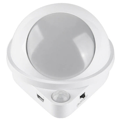 A versatile LED motion sensor night light with a 360-degree rotating head, perfect for illuminating any space in your home or office.