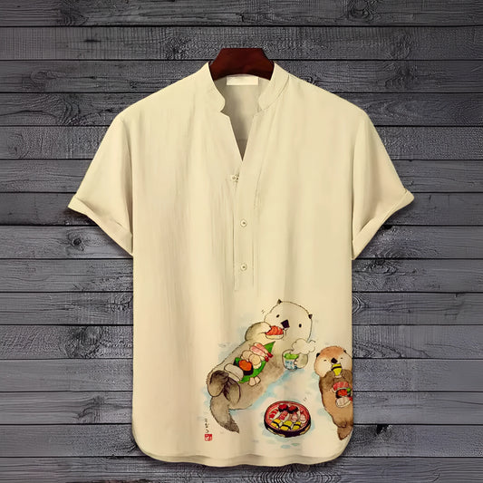 Men's 3D digital animal print short sleeve T-shirt on a hanger, available in multiple colours and sizes up to 5XL.
