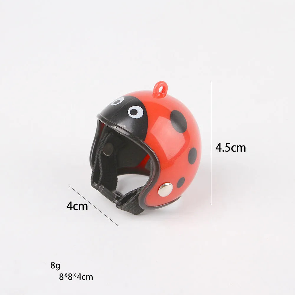 Small adjustable pet helmet for chickens and birds with sponge lining in various costume designs
