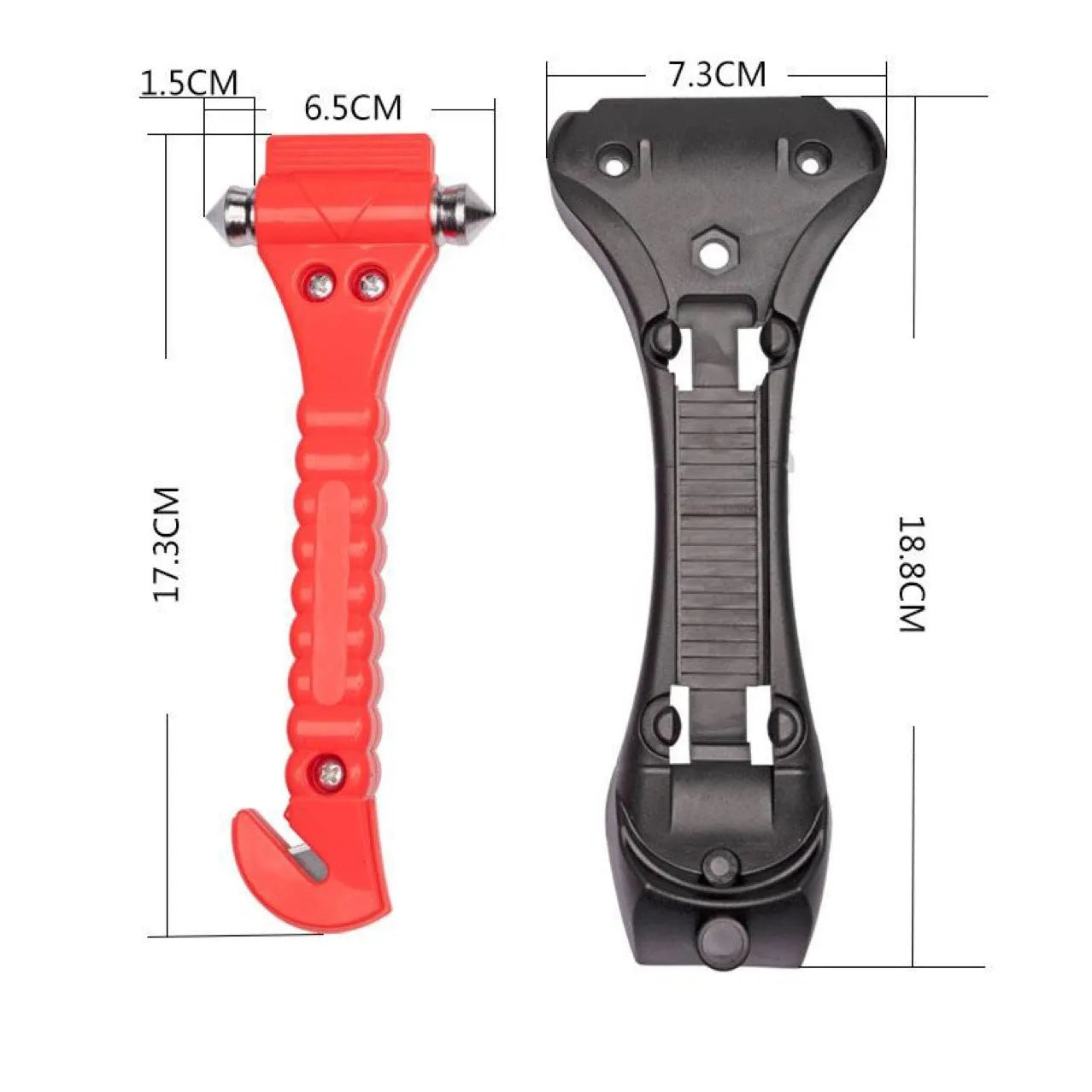 Red car emergency hammer with window breaker and seatbelt cutter tool