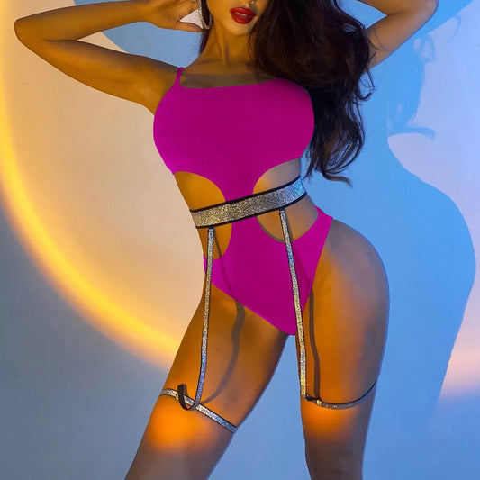 Ladies solid color bikini with adjustable straps in pink, black, blue, or brown