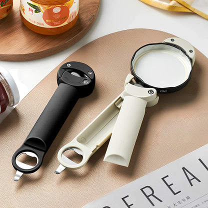 Stainless steel manual can opener with grey gear mechanism and ergonomic handles