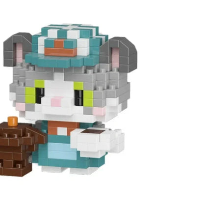 Micro-particle building blocks forming Coffee Cat cartoon doll with small diamond particles