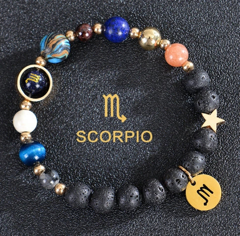 Stylish frosted stone beaded zodiac constellation bracelet for unisex wear