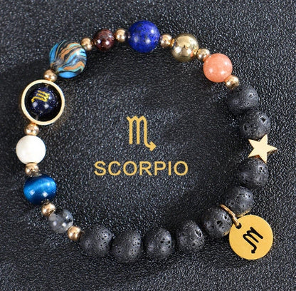 Stylish frosted stone beaded zodiac constellation bracelet for unisex wear