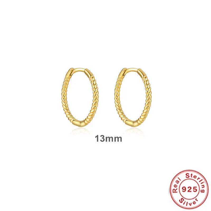 Sterling silver twisted string round ring earrings in gold or platinum colour.