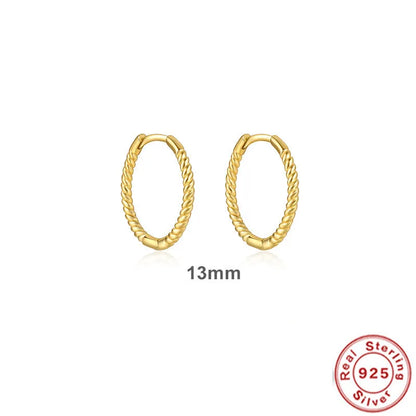 Sterling silver twisted string round ring earrings in gold or platinum colour.