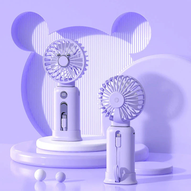 2-in-1 Handheld Fan with Power Bank - Adjustable 3-speed wind settings, compact design, and USB charging capabilities for a versatile cooling and power solution