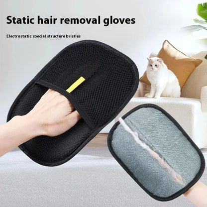 Black pet hair removal gloves with silicone bristles for grooming dogs cats rabbits