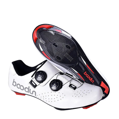 White cowhide leather cycling shoes with shock-absorbing non-slip design, sizes 39-45