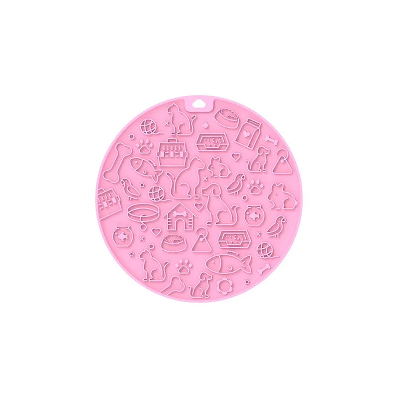 Round blue silicone pet licking mat with textured surface and suction base for slow feeding